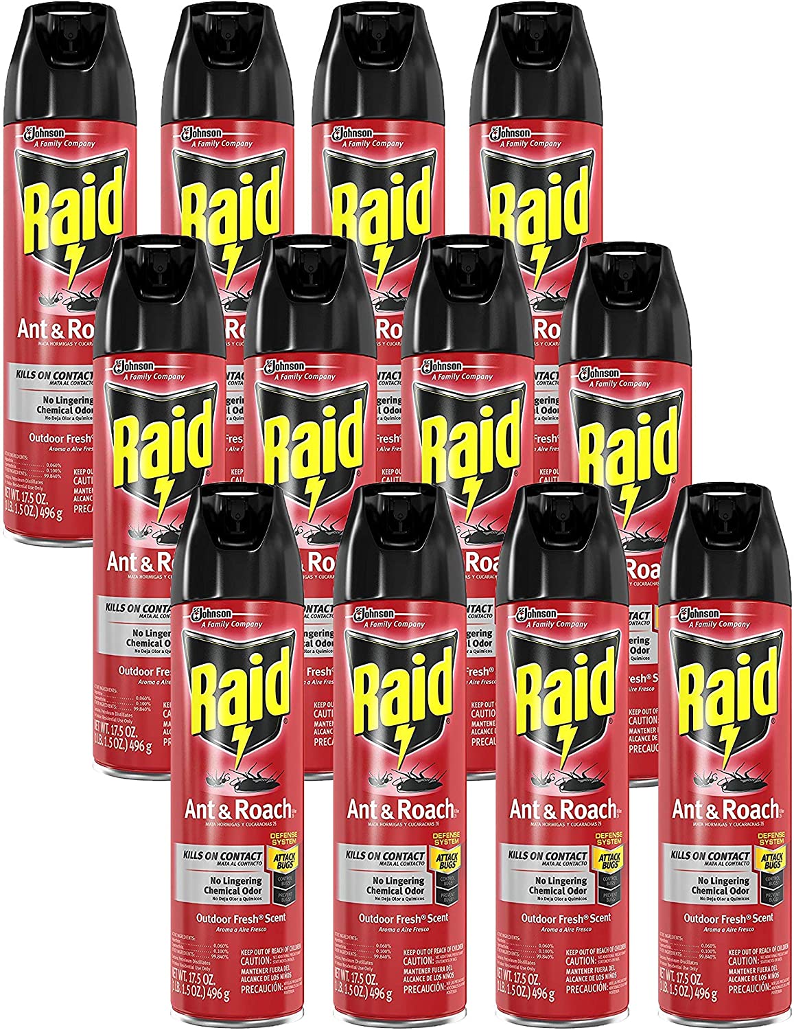 Raid Ant & Roach Killer Defense System, Outdoor Fresh Scent 17.5 Ounce (Pack of 12)